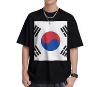 Camiseta de algodón pesado con la bandera de la República de Corea para hombre, 230 g, suave y transpirable, camiseta de manga corta informal de primera calidad para uso diario, Negro, S