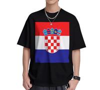 Camiseta de algodón pesado con la bandera de la República de Croacia para hombre, 230 g, suave y transpirable, camiseta de manga corta informal de primera calidad para uso diario, Negro, L