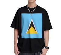 Camiseta de algodón pesado con la bandera de Santa Lucía para hombre, 230 g, suave y transpirable, camiseta de manga corta informal de primera calidad para uso diario, Negro, S
