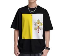 Camiseta de algodón pesado con la bandera del Vaticano para hombre, 230 g, camiseta suave y transpirable, camiseta de manga corta informal de primera calidad para uso diario, Negro, M