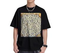 Camiseta de algodón pesado para hombre, diseño de mapa del tesoro del laberinto, 230 g, suave, transpirable, camiseta de manga corta para uso diario, Negro, XL