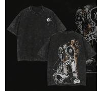 Camiseta de Algodón Puro de Calidad, Estilo Retro Batik, Cuello Manga Corta, Estampado Cara con Diseño de Anime, Casual para Hombres, Moda Retro, 230G