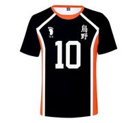 Camiseta de anime Haikyuu, camiseta del equipo de voleibol, camiseta de manga corta para estudiantes infantiles, Negro 10, 140