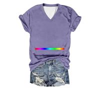 Camiseta de arco iris bordada, camisa gay, camisa aliada, festival, blusa a rayas para mujer, Morado (, XL