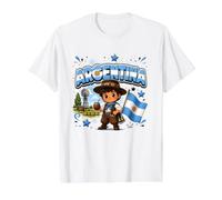 Camiseta de Argentina, gráfico de Mapa de la Bandera de Argentina para Argentino Camiseta gráfica económica, Hombre, Blanco, S
