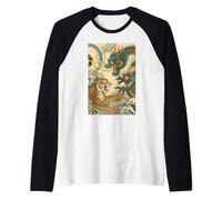 Camiseta de Arte Vintage japonés de Lucha de Tigre y dragón Camiseta Manga Raglan
