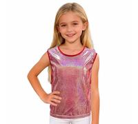 Camiseta De Baile Brillante para Niñas Sin Mangas con Un Solo Hombro Chaleco Moda Metálico para Animadoras Top De Baile Color Puro Chaleco Jazz Hip-Hop Cha-cha