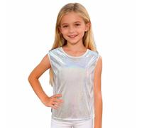Camiseta De Baile Brillante para Niñas Sin Mangas con Un Solo Hombro Chaleco Moda Metálico para Animadoras Top De Baile Color Puro Chaleco Jazz Hip-Hop Cha-cha