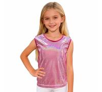 Camiseta De Baile Brillante para Niñas Sin Mangas con Un Solo Hombro Chaleco Moda Metálico para Animadoras Top De Baile Color Puro Chaleco Jazz Hip-Hop Cha-cha