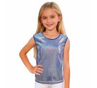 Camiseta De Baile Brillante para Niñas Sin Mangas con Un Solo Hombro Chaleco Moda Metálico para Animadoras Top De Baile Color Puro Chaleco Jazz Hip-Hop Cha-cha
