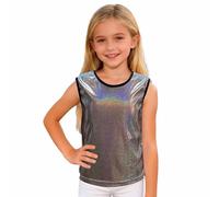 Camiseta De Baile Brillante para Niñas Sin Mangas con Un Solo Hombro Chaleco Moda Metálico para Animadoras Top De Baile Color Puro Chaleco Jazz Hip-Hop Cha-cha