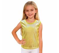 Camiseta De Baile Brillante para Niñas Sin Mangas con Un Solo Hombro Chaleco Moda Metálico para Animadoras Top De Baile Color Puro Chaleco Jazz Hip-Hop Cha-cha