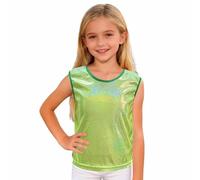 Camiseta De Baile Brillante para Niñas Sin Mangas con Un Solo Hombro Chaleco Moda Metálico para Animadoras Top De Baile Color Puro Chaleco Jazz Hip-Hop Cha-cha