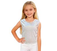 Camiseta de Baile Niña Un Solo Hombro Top Metálico Brillante sin Mangas Chaleco Deportivo para Jazz Hip Hop Danza Moderna Cheer Dance Carnaval Festival Actuación
