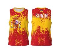 Camiseta de baloncesto de grano con bandera de España, diseño de impresión completa en 3D, Negro, XL