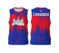Camiseta de baloncesto de grano de la bandera de Camboya, camiseta deportiva con diseño de impresión completa 3D, Negro, M