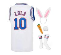 Camiseta de Baloncesto para Hombre de los años 90 Bugs #1/Lola #10 Space Movie Jersey Deportivo Halloween Disfraces Jersey Blanco XS-XXL, Camiseta Lola, Small