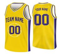 Camiseta de Baloncesto Personalizada, Nombre del Equipo, Tu Nombre y Número a Medida, Aficionados del Baloncesto Amarillo