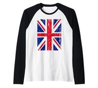Camiseta de Bandera británica - Vintage Union Jack Reino Unido Gran Bretaña Camiseta Manga Raglan