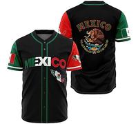 Camiseta de béisbol de México para hombre, camisas de béisbol con botones de águila de México, camisetas de béisbol con bandera mexicana, Negro -, 4X-Large