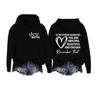 Camiseta de béisbol para mujer con texto en inglés "To The Person Behind Me Dear Person Behind Me You Are Amazing Enough - Suéter unisex a rayas para mujer con capucha, Negro, S