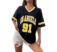 Camiseta de béisbol para mujer Los Ángeles de gran tamaño Y2k Number Shirts Graphic Stripe Ribetes Camisa de ocio Cuello V Streetwear Striped Graphic Tee Casual Top Verano Camiseta Deportiva, O