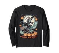Camiseta de brujería financiera Halloween Bruja Escoba Manga Larga