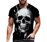 Camiseta de calavera para hombre, corte ajustado, camiseta de manga corta con estampado 3D, camiseta de calavera, camiseta de manga corta, camiseta de calavera, camiseta deportiva, cuello redondo,