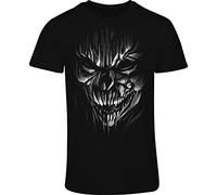 Camiseta de calavera para hombre, diseño de calavera de demonio, calavera, horror, camiseta de calavera, calavera, calavera, metal, motero, gótico, para Halloween, Negro , XL