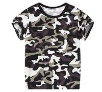 Camiseta de camuflaje para chicos de manga corta, informal, juvenil, rendimiento militar, transpirable, camiseta de verano para niños, gris, 9-10 años