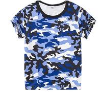 Camiseta de camuflaje para chicos de manga corta, informal, juvenil, rendimiento militar, transpirable, camiseta de verano para niños, azul, 3-4 años