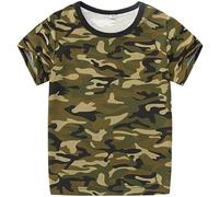 Camiseta de camuflaje para chicos de manga corta, informal, juvenil, rendimiento militar, transpirable, camiseta de verano para niños, verde, 7-8 años