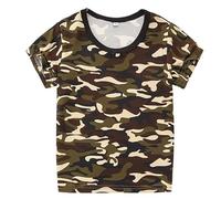 Camiseta de camuflaje para chicos de manga corta, informal, juvenil, rendimiento militar, transpirable, camiseta de verano para niños, café, 7-8 años