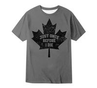 Camiseta de Canadá para hombre, ligera, con texto en inglés "Just Once Before I Die", lisa, casual, cómoda, transpirable, cuello redondo, elástica, deportiva, ropa deportiva para hombre, gris, 3XL