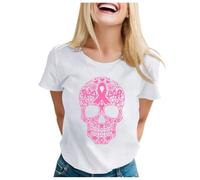 Camiseta de cáncer para mujer, camisetas de cáncer de mama, banda, concienciación del cáncer de mama, camisetas de arco iris, camisetas de manga corta, peto negro para mujer, Blanco, L