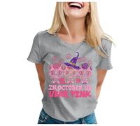 Camiseta de cáncer para mujer, camisetas de cáncer de mama, banda, concienciación del cáncer de mama, camisetas de arco iris, camisetas de manga corta, joyas de neón, Gris claro., M