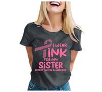 Camiseta de cáncer para mujer, camisetas de cáncer de mama, banda de concienciación del cáncer de mama, camisetas de arco iris, camisetas de manga corta con cáncer, gris, XL