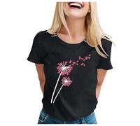 Camiseta de cáncer para mujer, camisetas de cáncer de mama, banda de concienciación del cáncer de mama, camisetas de arco iris, camisetas de manga corta para mujer, Negro , M