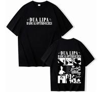 Camiseta De Cantante Dua Camiseta Lipa Camiseta De Algodón Unisex Cuello Redondo Manga Corta Camiseta De Música Pop Regalo De Seguidor XS-3XL-Black||XS