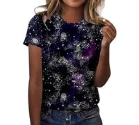 Camiseta de carnaval con estampado de galaxia, manga corta, raglán, cuello redondo, parte superior informal para cada día, Negro , XL