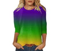 Camiseta de carnaval con tres cuartos de manga corta para mujer, camiseta gráfica, camiseta de carnaval para fiestas, verde menta, S