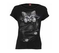 Camiseta de Chica en Manga Corta con Estampado de Gato "Bright Eyes" de Spiral F
