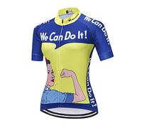 Camiseta de ciclismo para mujer, manga corta, con cremallera completa, para verano, para bicicleta, We Can Do It Amarillo, XX-Large
