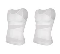 Camiseta de compresión for Hombre, Camiseta Interior Adelgazante, sin Mangas Moldeadora, Chaleco Moldeador Malla, Traje Cruzado para La Práctica Deportiva(2 PCS White,M)