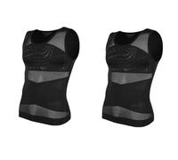 Camiseta de compresión for Hombre, Camiseta Interior Adelgazante, sin Mangas Moldeadora, Chaleco Moldeador Malla, Traje Cruzado para La Práctica Deportiva(2 PCS Black,M)