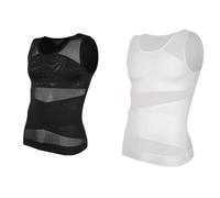 Camiseta de compresión for Hombre, Camiseta Interior Adelgazante, sin Mangas Moldeadora, Chaleco Moldeador Malla, Traje Cruzado para La Práctica Deportiva(Black and White,M)