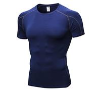 Camiseta de Compresión para Hombre Camisa Deportiva de Manga Corta Secado Rápido para Ejercicio Correr Gimnasio Armada M