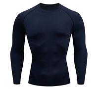 Camiseta de compresión para hombre, manga larga, transpirable, función - Camiseta deportiva de entrenamiento para primavera, secado rápido, ligera, elástica, cuello redondo, camiseta deportiva, azul,