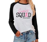 Camiseta de conciencia de cáncer de mama manga larga banda apoyo cáncer de mama camiseta mujer otoño raglán, gris oscuro, 5XL