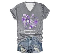 Camiseta de Conciencia para Mujer con Estampado Floral Gráfico Diseño Tops Casual Manga Corta Holgada Verano Ropa Cómoda Diaria (Grey, L)
